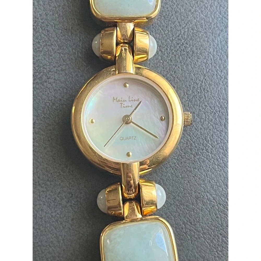 Main Line Time Green‎ Blue Jadeite Stone Mother of Pearl Bracelet wrist Watch